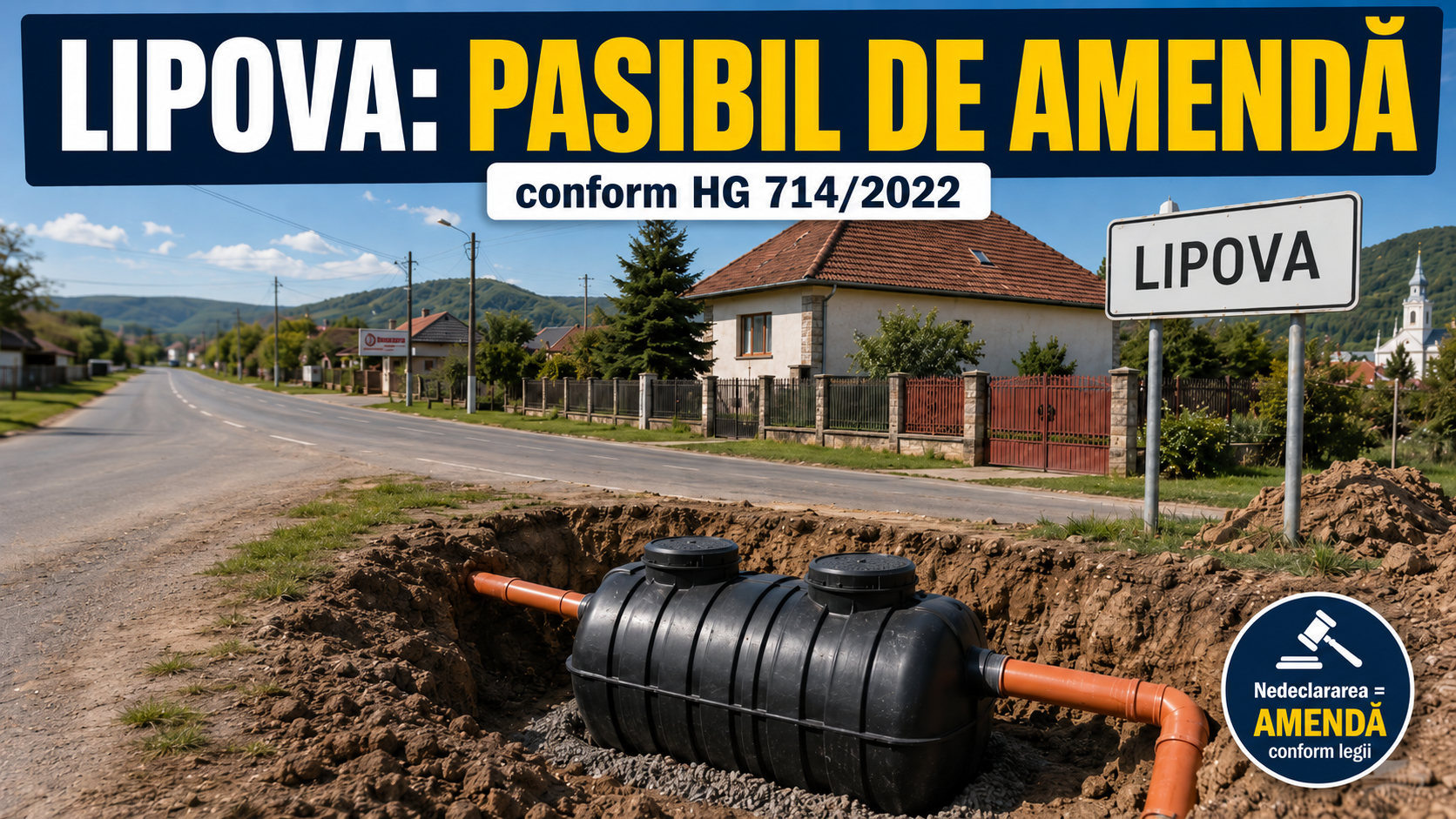 Lipova: pasibil de amendă dacă nu ai fosa declarată conform HG 714/2022 — dar ce faci când autoritățile nu ți-au adus canalizarea la poartă?